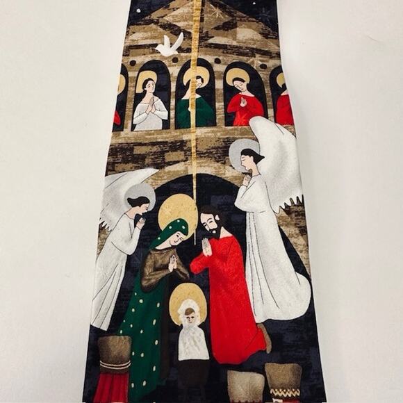 Hallmark Holiday Traditions Men's Neck Tie, Nativity Scene, Black/Red/Green 60" - Picture 3 of 11